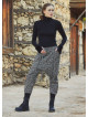 Elastic Ankle Cuffs Button Closure Printed Cotton Harem Pants